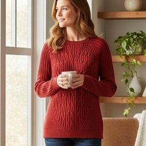 NEW J.Jill $89 Large Radiant Red Placed Classic Quiet Luxury Cable Knit Sweater